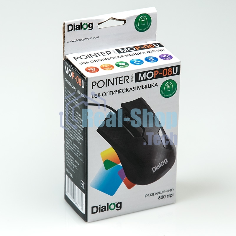 Мышь проводная Dialog Pointer MOP-08U черный, 800 dpi, USB, кнопки - 3