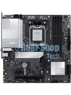 Материнская плата MSI PRO B850M-A WIFI, AM5, AMD B850, 4xDDR5, 4xSATA, 2xM.2, 1xPCIe 5.0 x16, 1xPCIe 4.0 x4, 1xPCIe 3.0 x1, 1xHDMI (v2.1), 1xDP (v1.4), 1x5Gb LAN, Wi-Fi 7, Bluetooth 5.4, 2xUSB-C 10Gbps, 3xUSB-A 10Gbps, 3xUSB-A 5Gbps, 2x3.5 мм, 7.1, mATX
