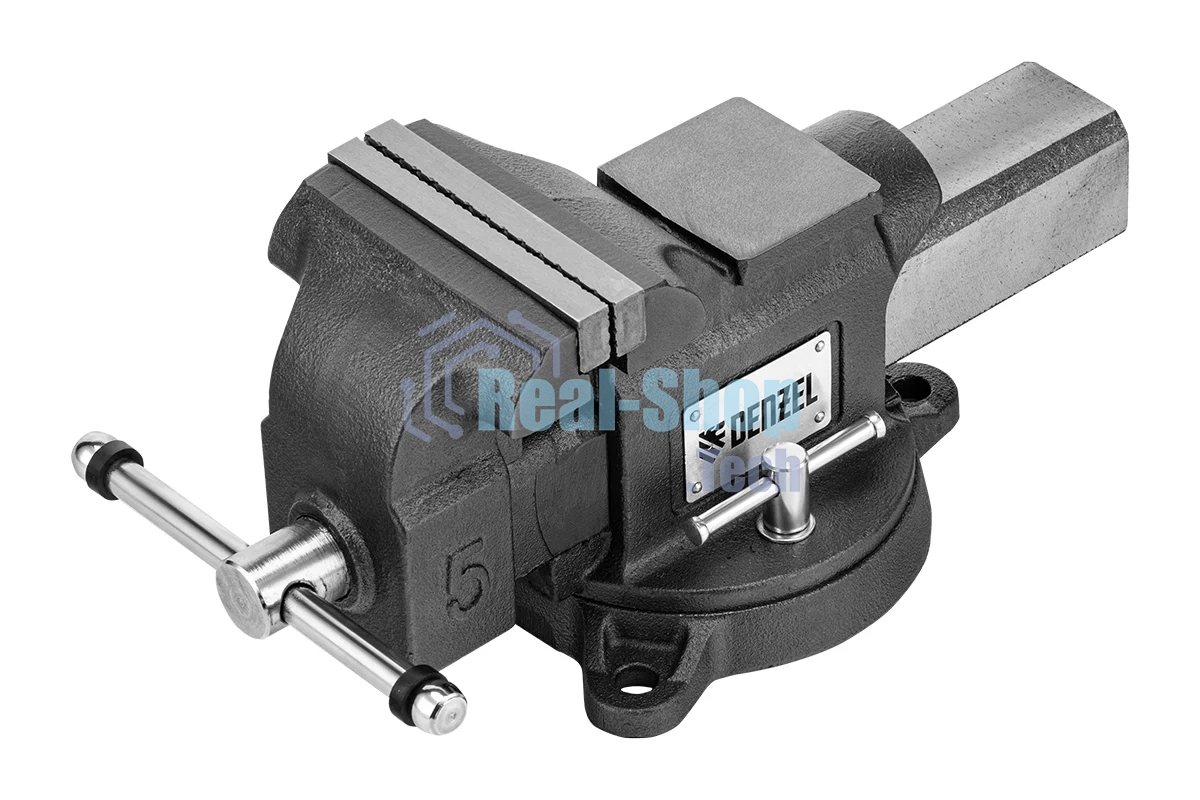 Тиски слесарные Denzel BVH-125, 125 мм, поворотные, стальная направляющая, с наковальней