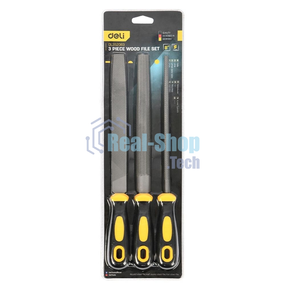 Набор напильников Deli DL352083 3шт инструментальная сталь T12, обрезиненная пластиковая рукоятка