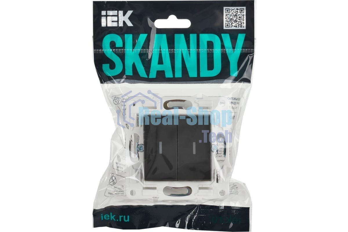 Выключатель проходной 2-кл. IEK SKANDY SK-V10G 10А с индикацией графит SK-V22-1-10-K53