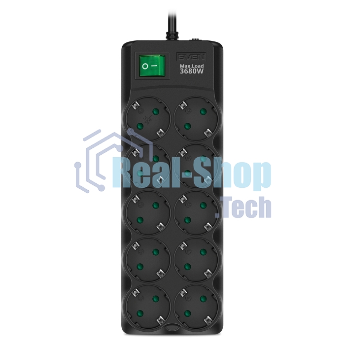 Сетевой фильтр SVEN SF-10E-16 5,0 м (10 розеток) черный
