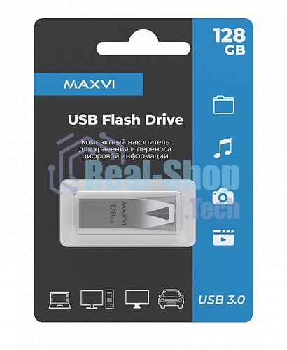 Флешка USB Maxvi MK2 metallic silver (FD128GbUSB30C10MK2), 128Gb, USB 3.0, R/W 30/10, серебристый