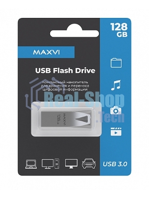 Флешка USB Maxvi MK2 metallic silver (FD128GbUSB30C10MK2), 128Gb, USB 3.0, R/W 30/10, серебристый