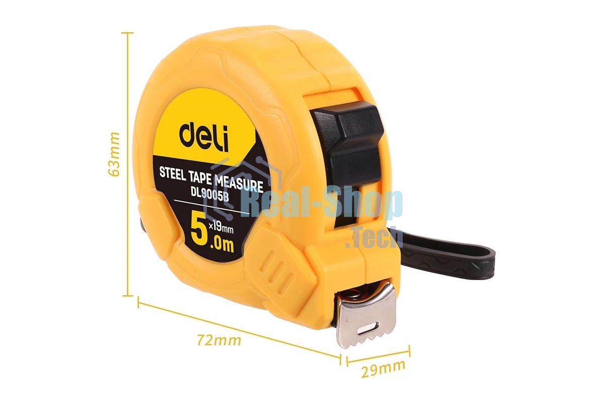 Рулетка Deli DL9005B 5мx19мм Метрическая. Корпус ударопрочный.