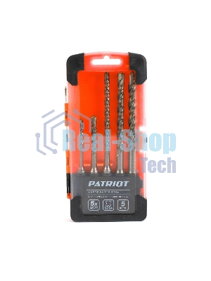 Набор буров PATRIOT SDS Plus, 5 шт: 5x110мм, 6x110 мм, 6x160 мм, 8x160 мм, 10x160 мм в боксе