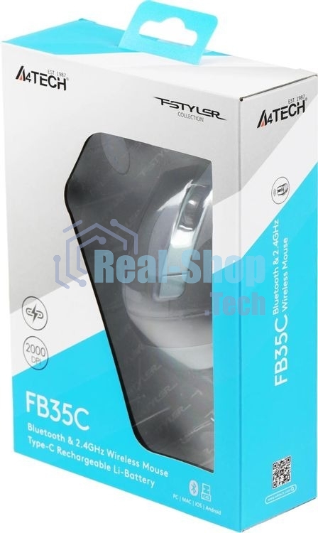 Мышь беспроводная A4Tech Fstyler FB35C зеленый/черный, 2000 dpi, радиоканал, Bluetooth, USB, кнопки - 6