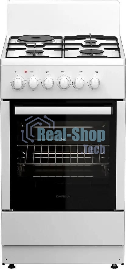 Плита комбинированная Darina 1E КМ241 321 W белый, конфорок 3 газовых и 1 электрическая, духовка 50 л, 50 см x 85 см x 60 см