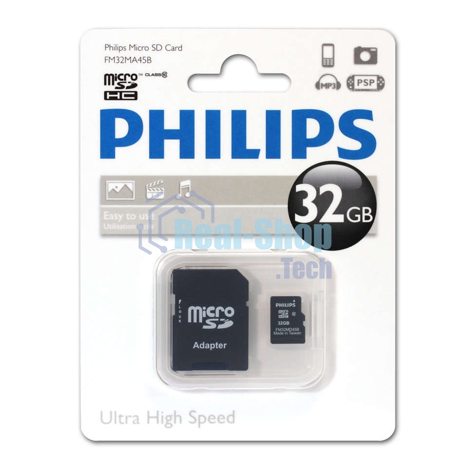 Флеш карта microSD 64Gb PHILIPS microSDHC Class 10 (SD адаптер)