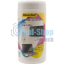 Салфетки Silwerhof Classic для экранов мониторов/плазменных/ЖК телевизоров/ноутбуков туба 100шт влажных