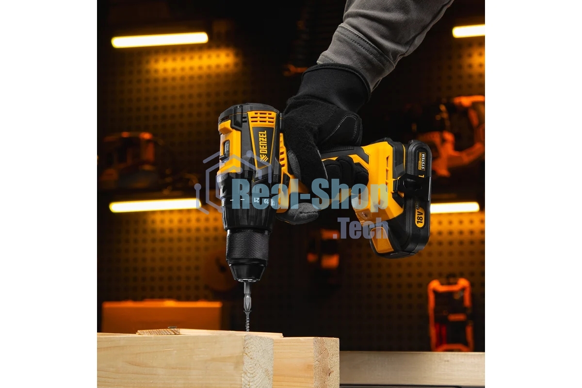 Дрель-шуруповерт аккумуляторная Denzel BLDL-18-0, 18В, Без АКБ и ЗУ