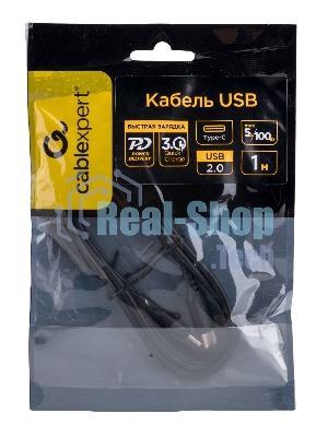 Кабель USB2.0 Cablexpert CC-USB2-CMCM-100-1M, Type-C/Type-C, 5A, 100Вт, PD/QC3.0, медь, 1м, черный, пакет