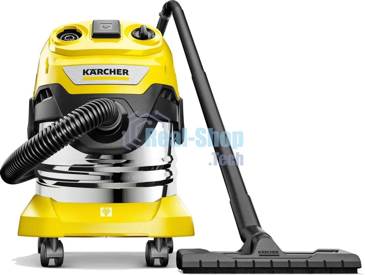 Строительный пылесос Karcher WD 4 P S V-20/5/22 желтый, 1000 Вт, уборка сухая/сбор воды/выдув, пылесборник мешок/контейнер, 20 л