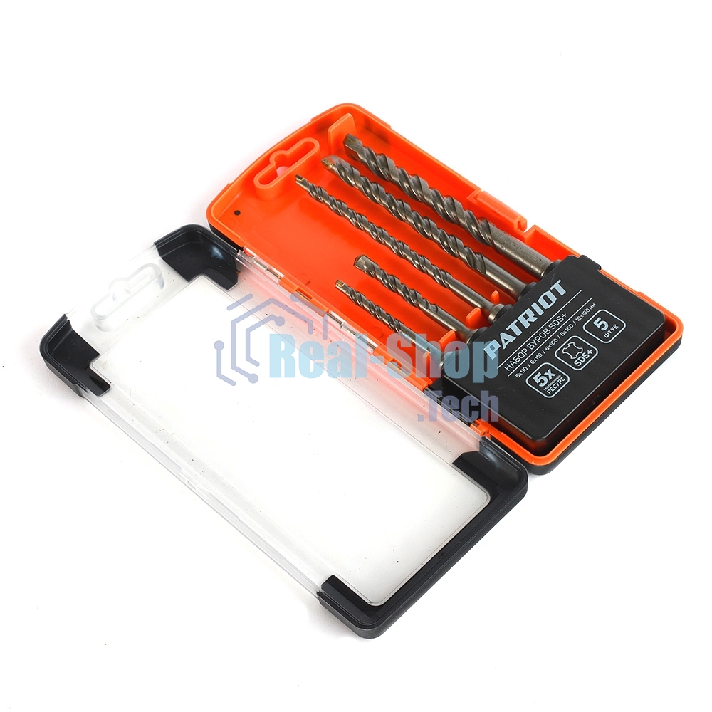 Набор буров PATRIOT SDS Plus, 5 шт: 5x110мм, 6x110 мм, 6x160 мм, 8x160 мм, 10x160 мм в боксе