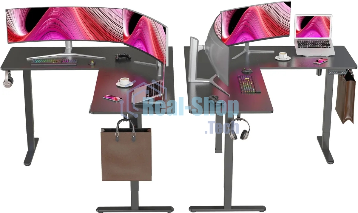 Стол компьютерный Cactus угловой подъемный столешница МДФ черный каркас черный 1600х1400х720х1180 мм (CS-EDXL-BBK)