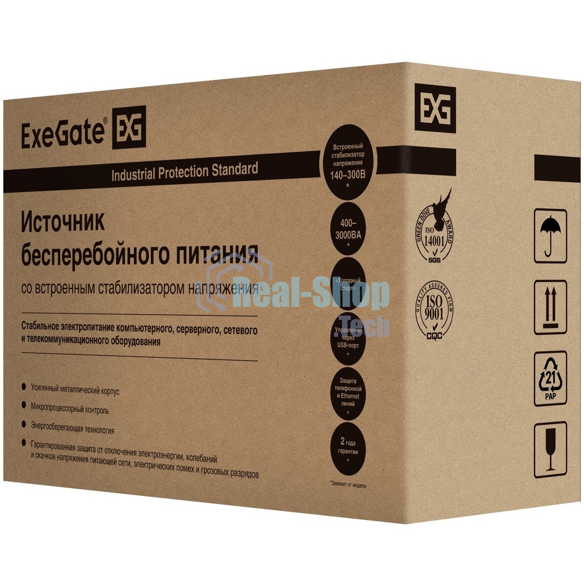 Источник бесперебойного питания ExeGate SpecialPro UNB-2200.LED.AVR.EURO.RJ 2200VA/1300W, LED, AVR, 4 евророзетки, RJ45/11, черный