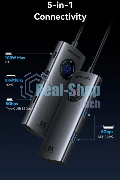 USB-концентратор Vention TQXHB, USB Type-C, USB/USB Type-C/HDMI, USB Type-C