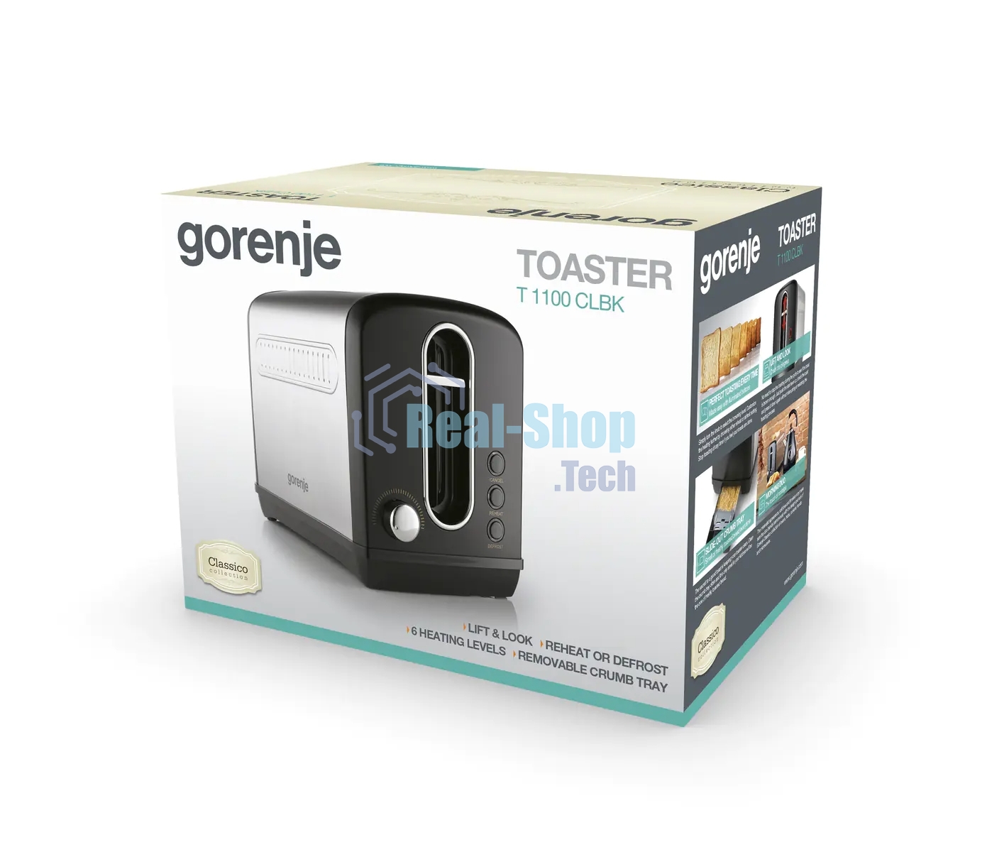 Тостер Gorenje T1100CLBK чёрный, 1100 Вт, 2 слота