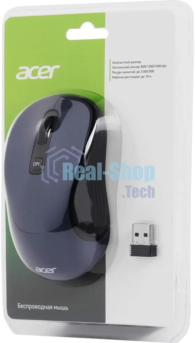 Мышь беспроводная Acer OMR306 черный/серый, 1600 dpi, радиоканал, USB, кнопки - 6