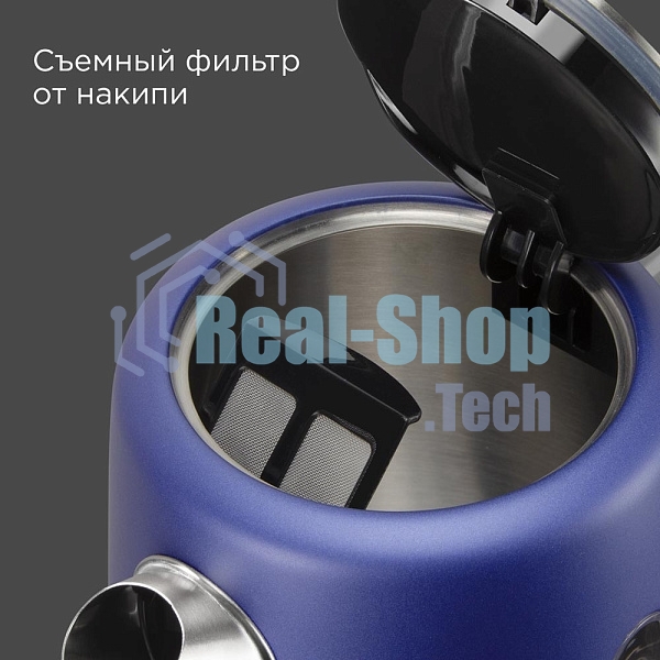 Чайник электрический Redmond KM238 1.7 л, 2200 Вт, синий, нержавеющая сталь/стекло/пластик