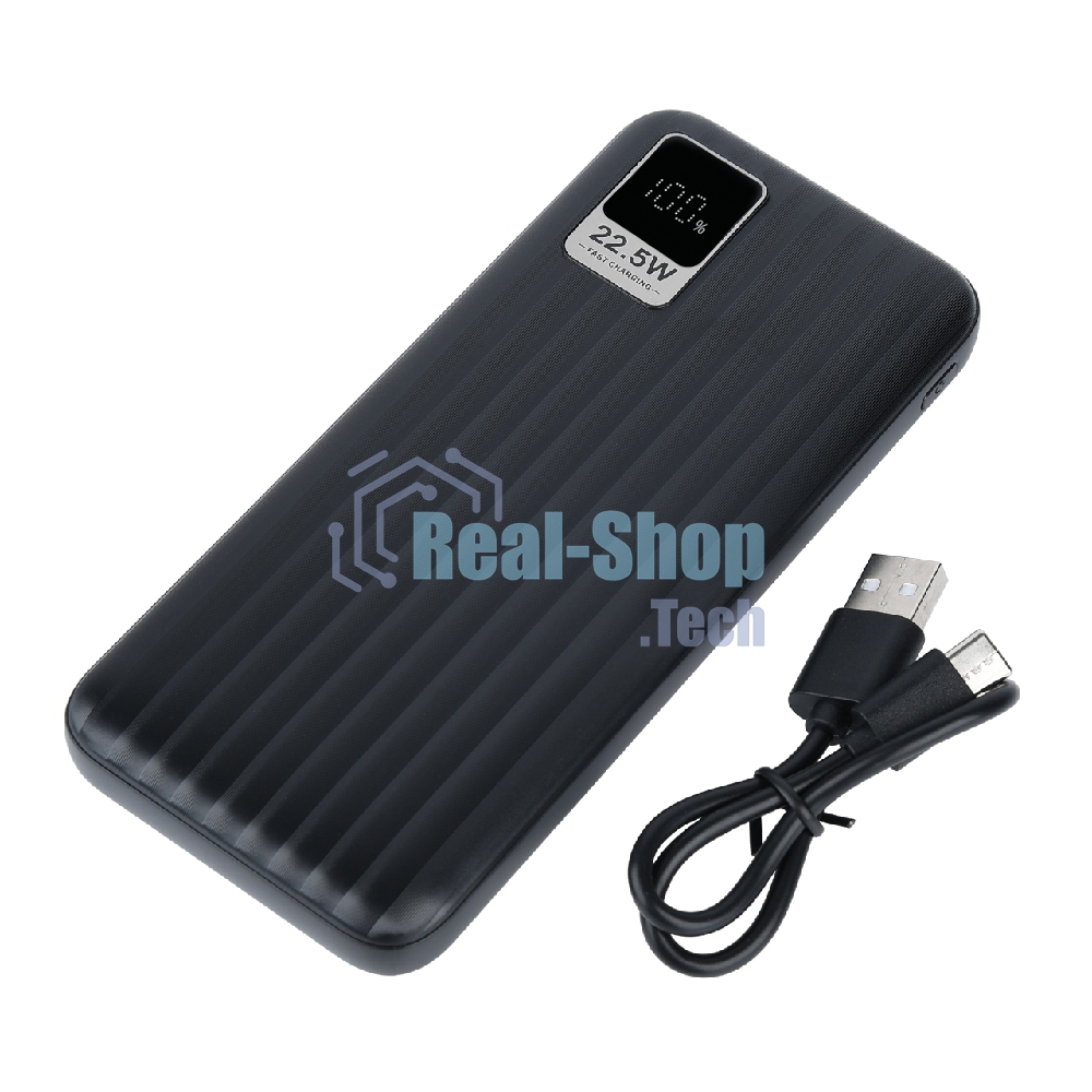 Портативный аккумулятор Perfeo Powerbank WATERFALL 10000 mAh/LED дисплей/PD + QC 3.0/Type-C/2 USB/Выход: 5A, max 22.5Wчерный (PF_E1469)