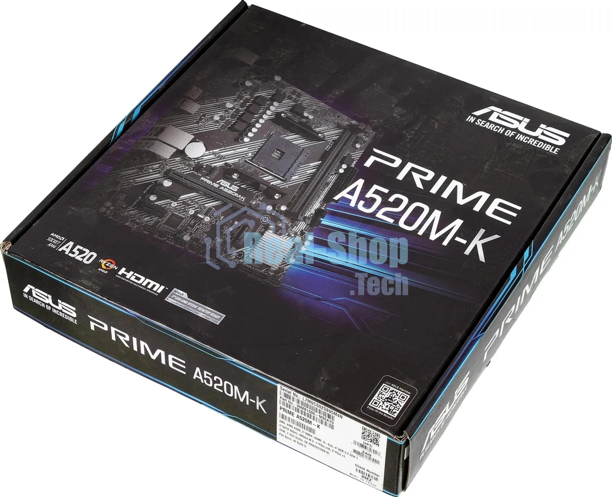 Материнская плата ASUS PRIME A520M-K, AM4, AMD A520, 2xDDR4, 4xSATA, 1xM.2, 1xPCIe 3.0 x16, 1xPCIe x1, 1xHDMI, 1xVGA, 1x 1Gb LAN, 2xUSB-A 2.0, 4xUSB-A 3.2 Gen 1, 3x3.5 мм, 7.1, mATX