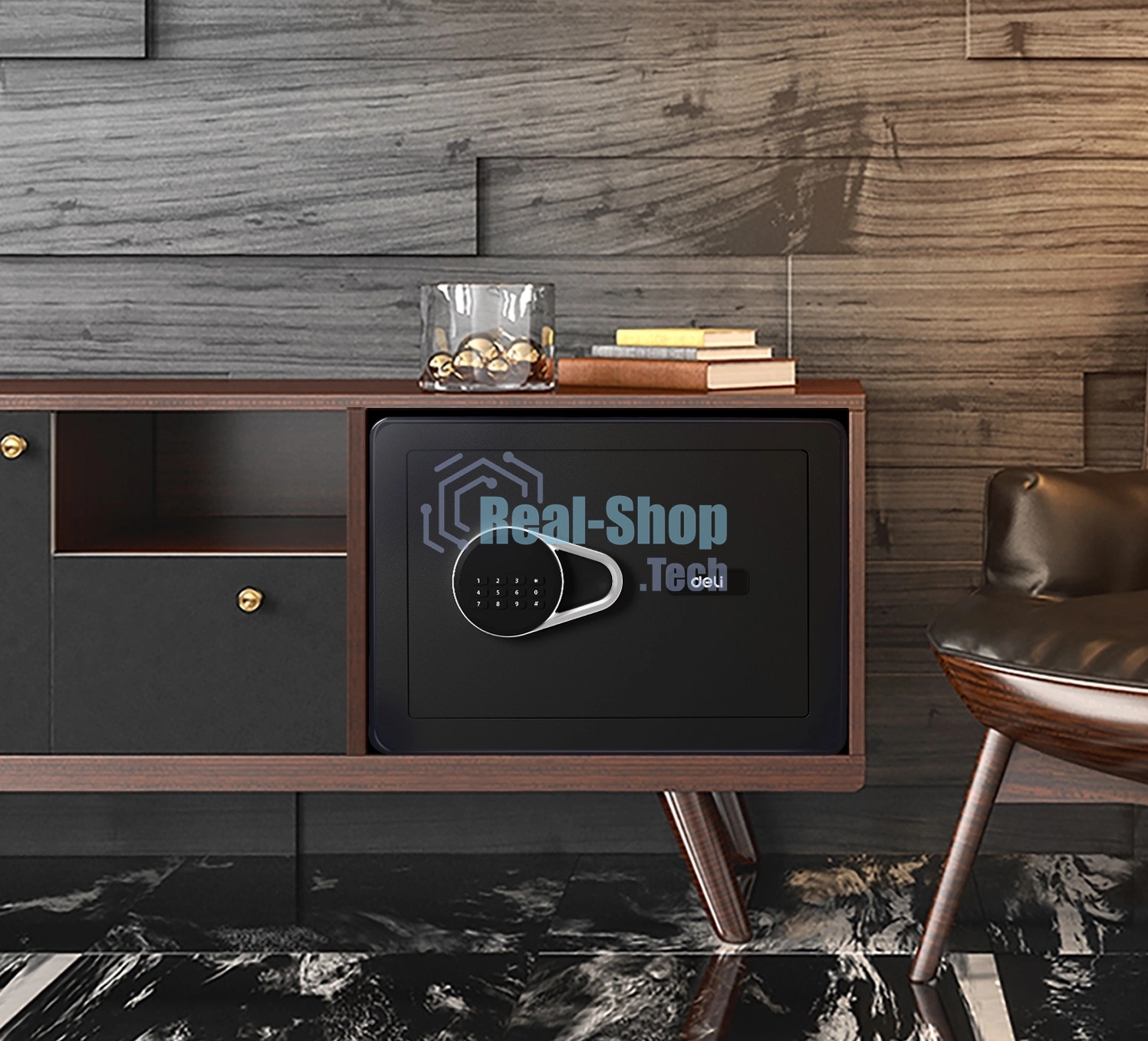 Сейф Deli ET540 350x 250x 250 мм, кодовый электронный/ключевой, черный