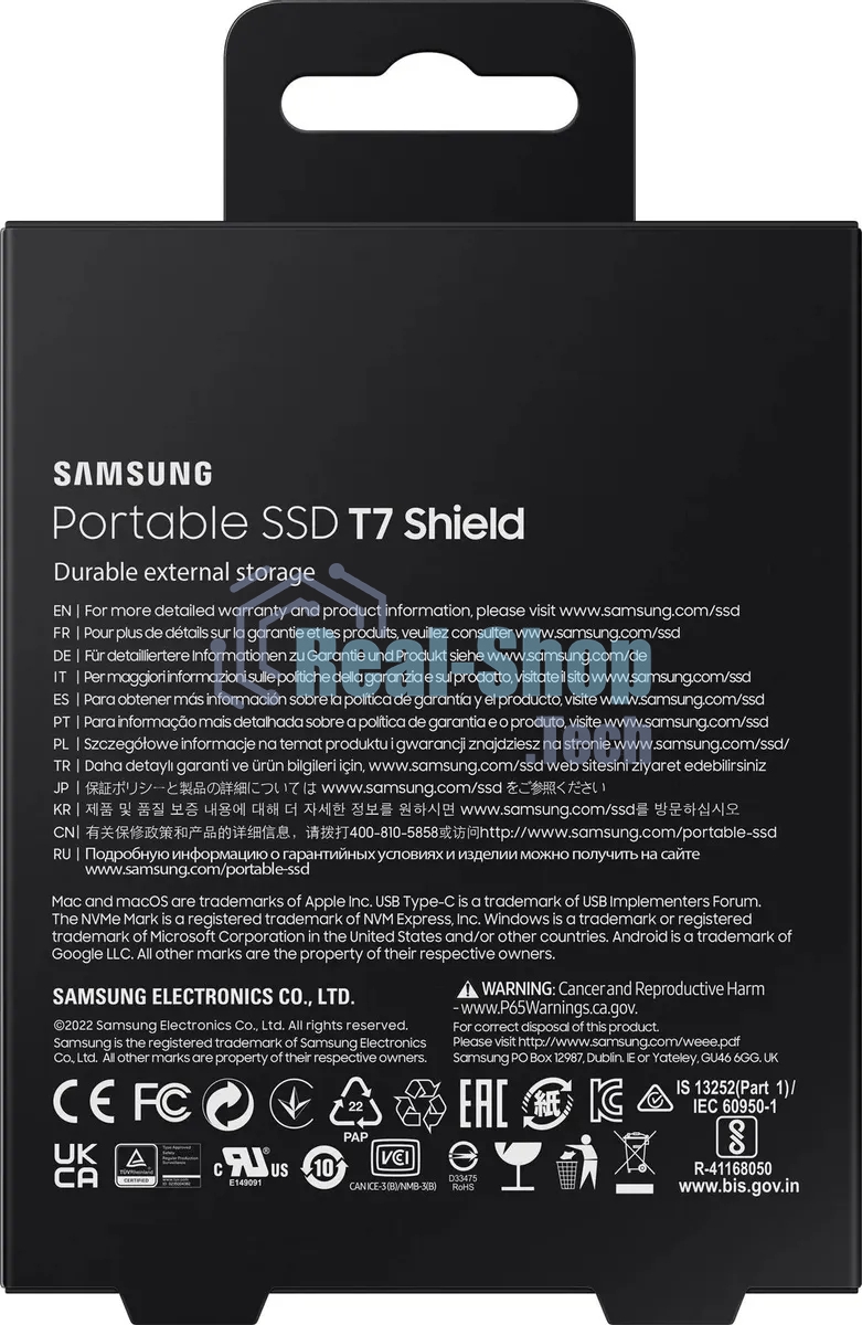 Внешний SSD Samsung T7 Shield, 4TB, USB 3.2 Gen 2 Type-C, R/W 1050/1000, черный
