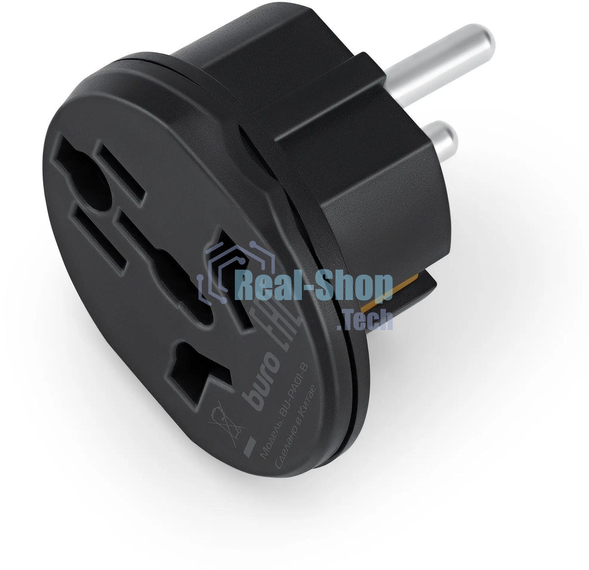 Адаптер-переходник Buro BU-PA01-B, 1 розетка, черный (пакет ПЭ)