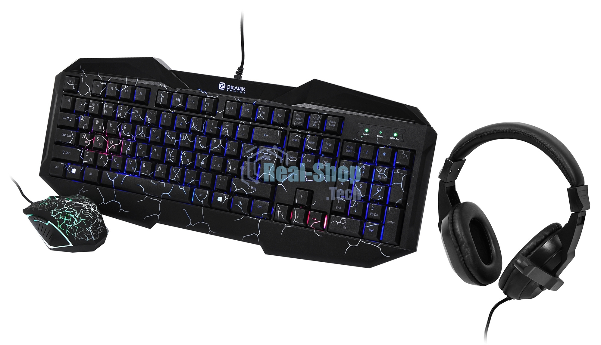 Игровой комплект Oklick HS-HKM100G черный 2.2м мониторы оголовье