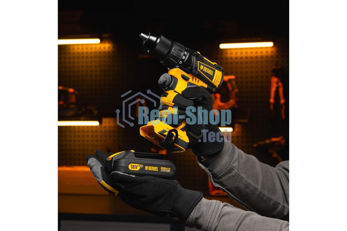 Дрель-шуруповерт аккумуляторная Denzel BLDL-18-0, 18В, Без АКБ и ЗУ