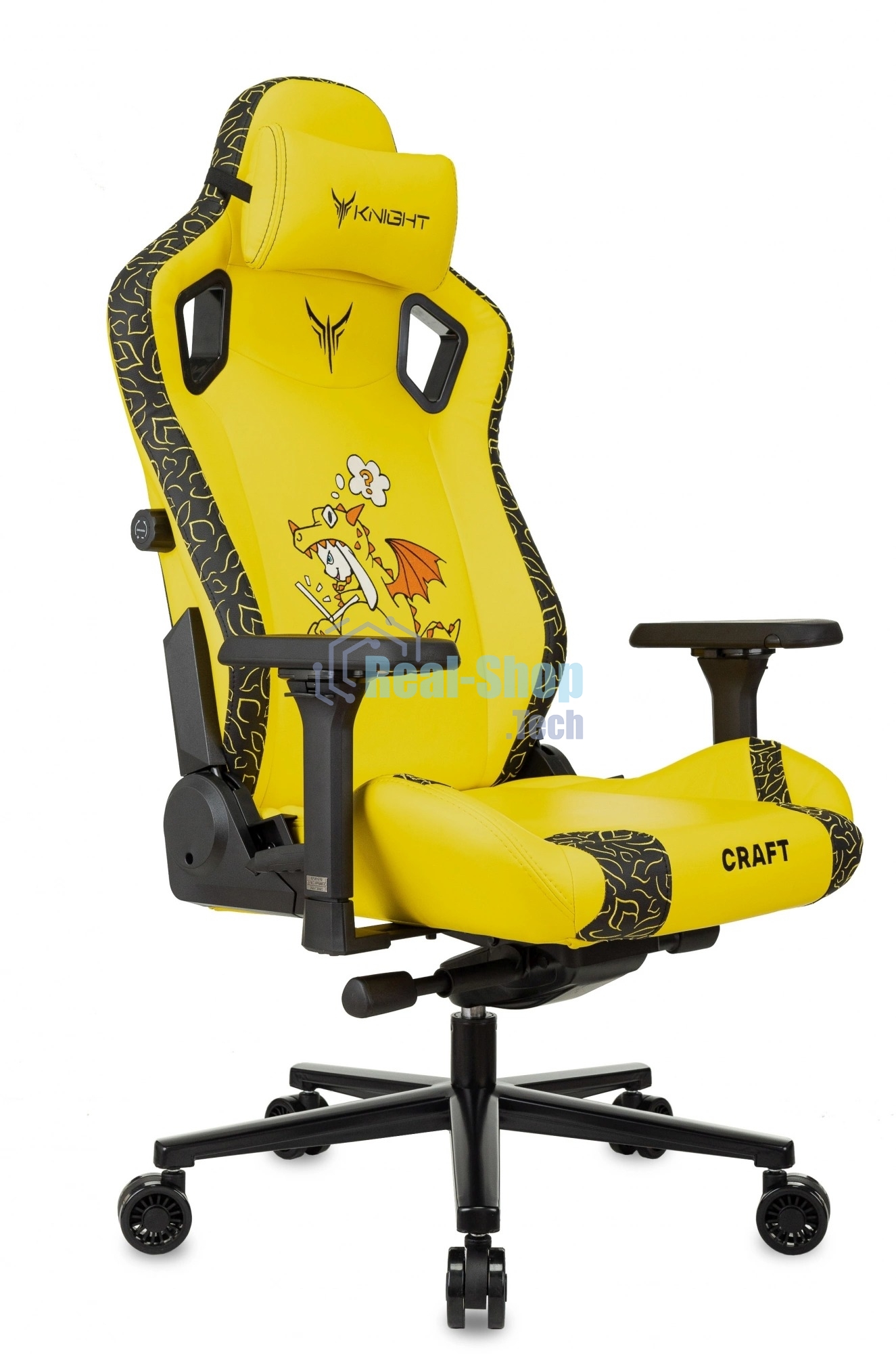 Кресло Knight Craft Dragon желтый, экокожа, 120 кг, механизм качания