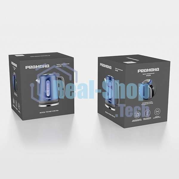 Чайник электрический Redmond KM238 1.7 л, 2200 Вт, синий, нержавеющая сталь/стекло/пластик