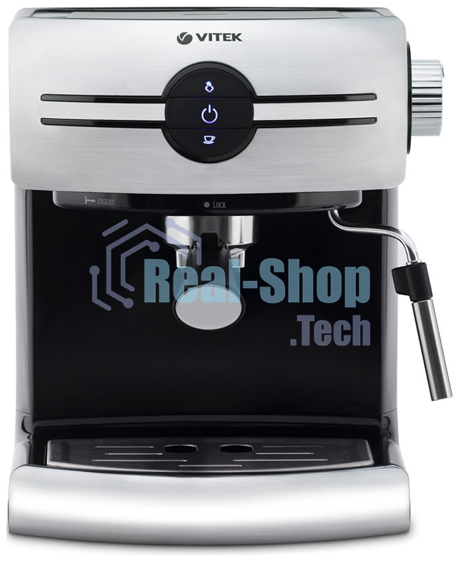 Кофеварка рожковая Vitek VT-1507 серебристый/черный, исп. кофе - молотый, 1.5 л, 1050 Вт, 15 Бар.