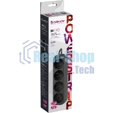 Удлинитель Defender M430 черный, 3 м, EURO, 4 розетки, 2200 Вт