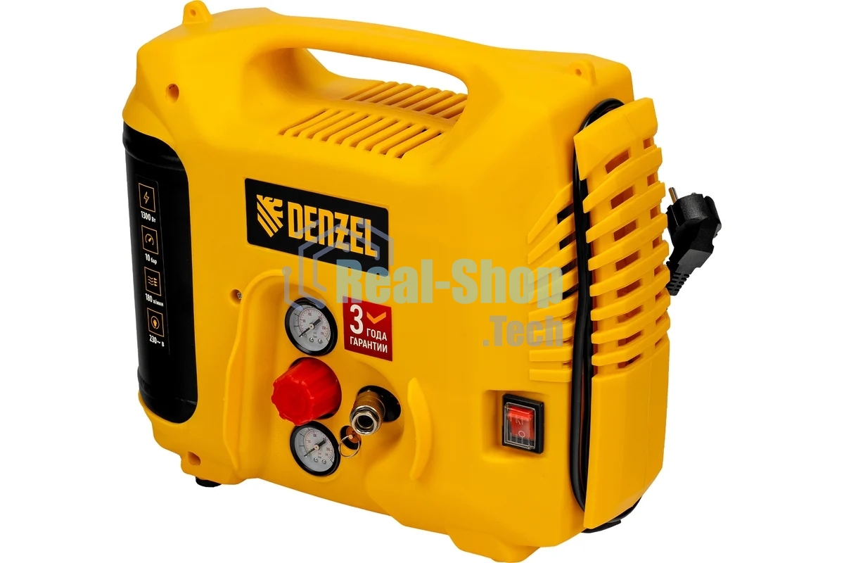 Компрессор воздушный Denzel DL1300, 10 бар, 1,3 кВт, 180 л/мин, 5 л, с набором аксессуаров