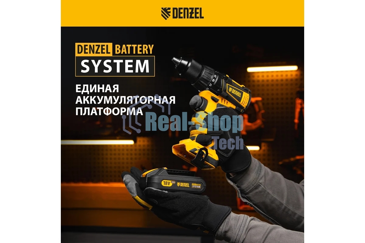Дрель-шуруповерт аккумуляторная Denzel BLDL-18-0, 18В, Без АКБ и ЗУ