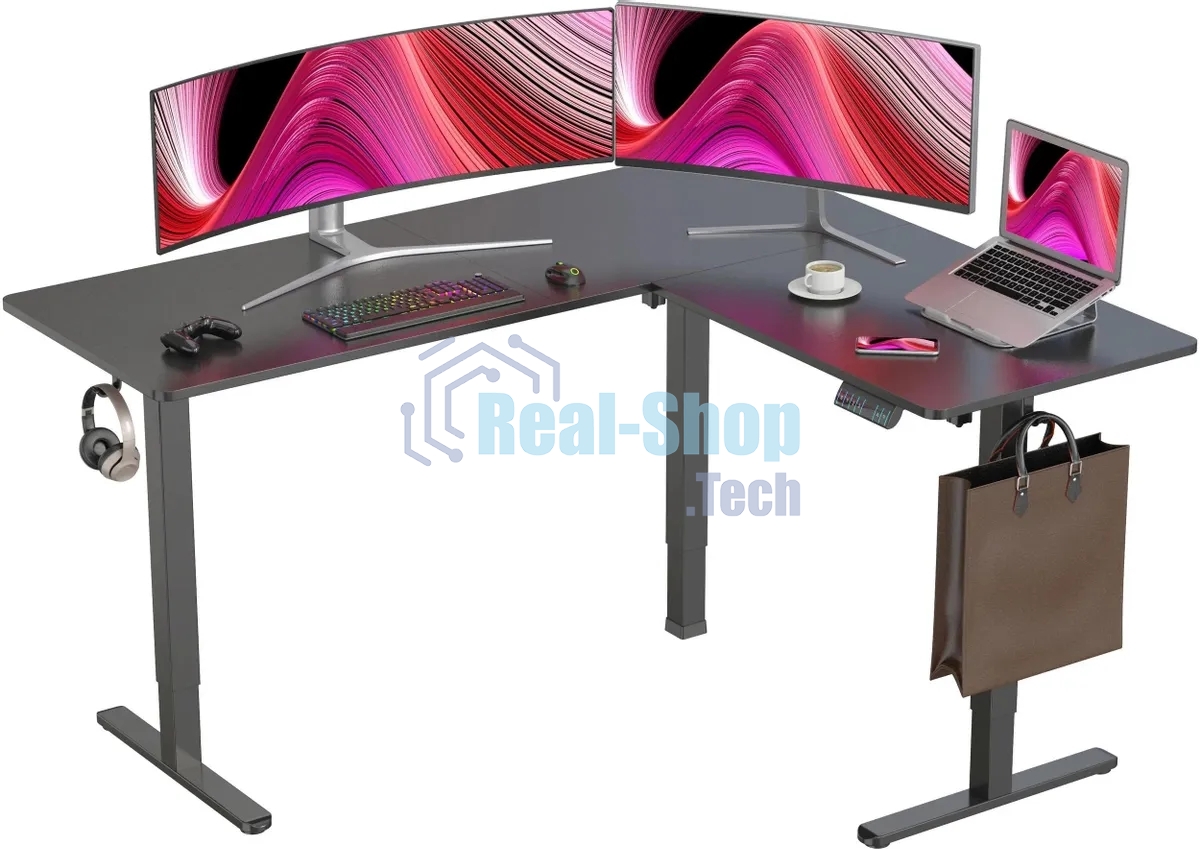 Стол компьютерный Cactus угловой подъемный столешница МДФ черный каркас черный 1600х1400х720х1180 мм (CS-EDXL-BBK)