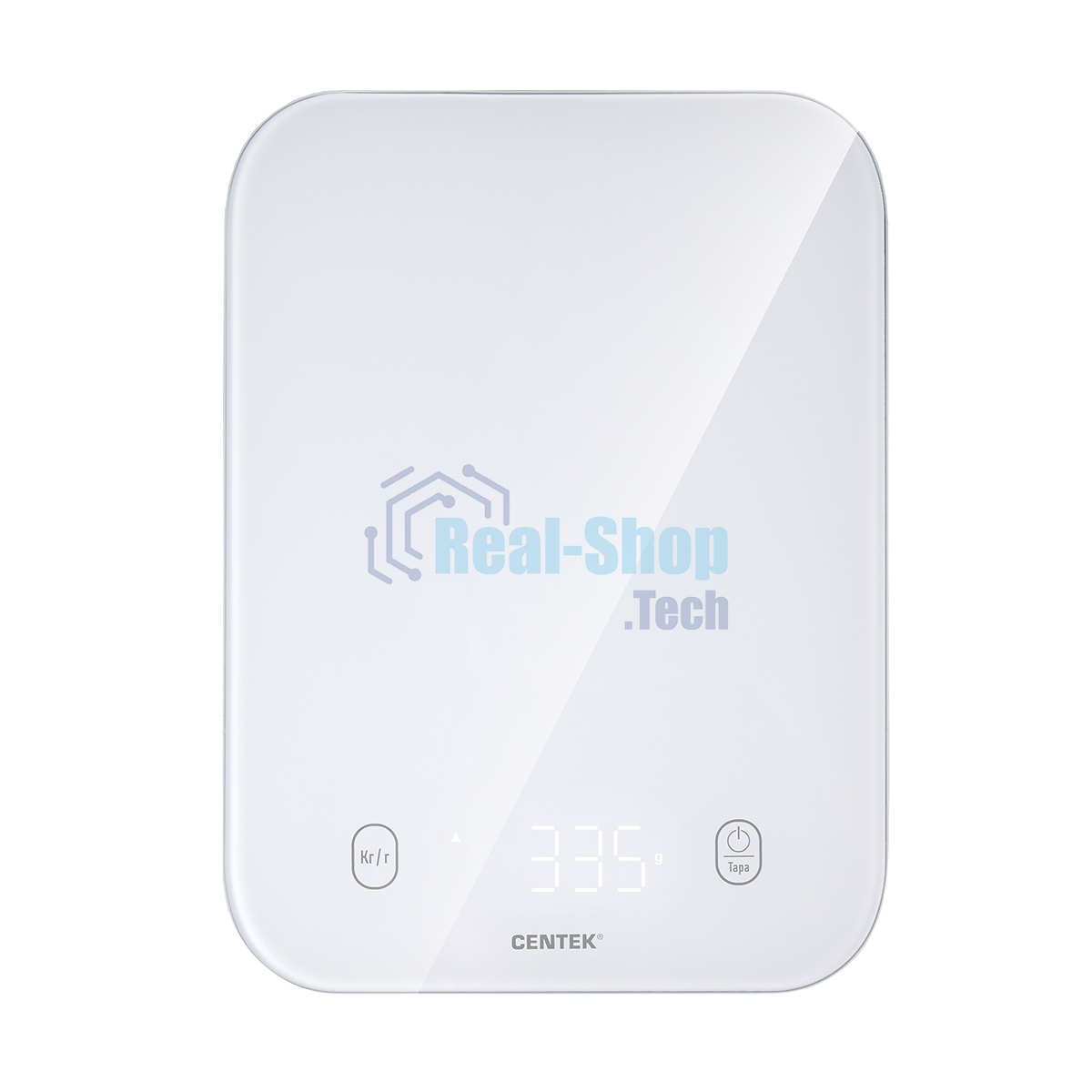 Весы кухонные Centek CT-2480 LED белый, сенсор, 150х15х205мм, max 5кг, шаг 1г, Авто Ноль/Выкл