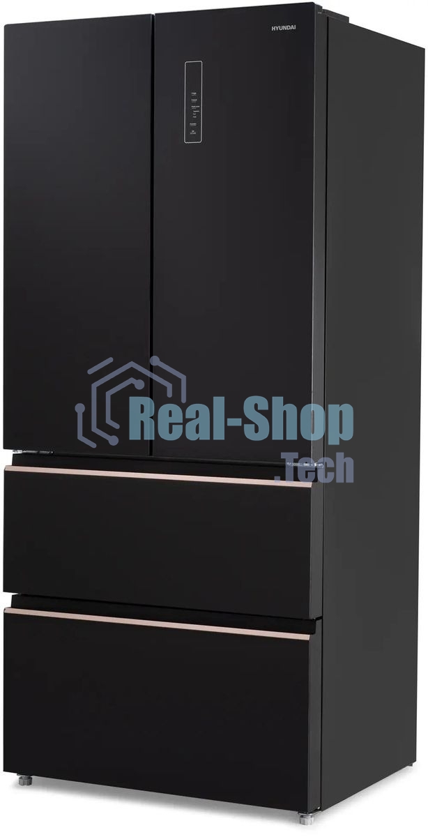 Холодильник Hyundai CM55043F черный стекло трехкамерный, 354/186, морозилка снизу, No Frost, Side by Side