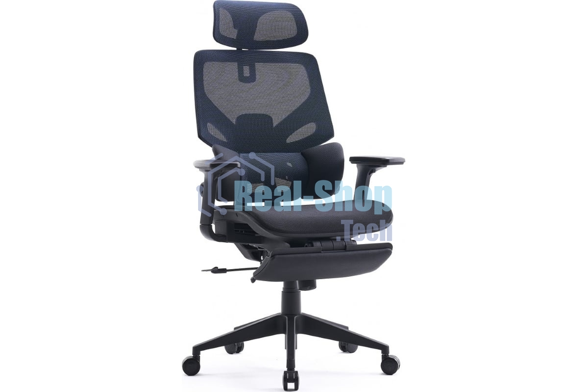 Кресло офисное Cactus CS-CHR-MC01-BLBK синий, сиденье черный, сетка/ткань, с подголов. крестов. пластик, подст. для ног
