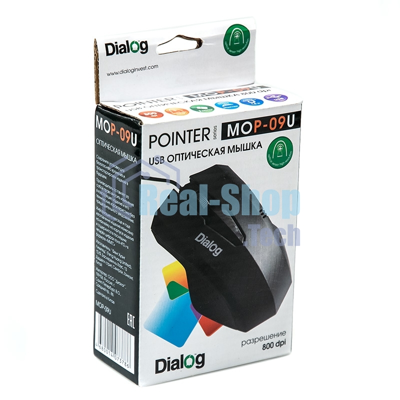 Мышь проводная Dialog Pointer MOP-09U черный, 800 dpi, USB, кнопки - 3