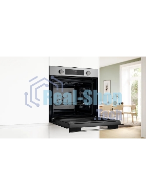Духовой шкаф электрический Bosch HJA737BR0 Serie 4, 60 см, 76 л,нержавеющая сталь, Auto Pilot 10, 3D Hotair,класс энергоэффективности А, 7 режимов, LCD-дисплей, галогенное освещение, самоочистка EcoClean,проволочные направляющие