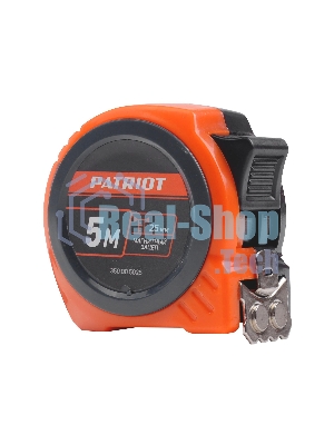 Рулетка PATRIOT MTP-5-25, магнит, 2сторон.зацеп, антиблик.нейлон.покрытие, крупн.шрифт, двусторон.белая лента, 5м*25 мм