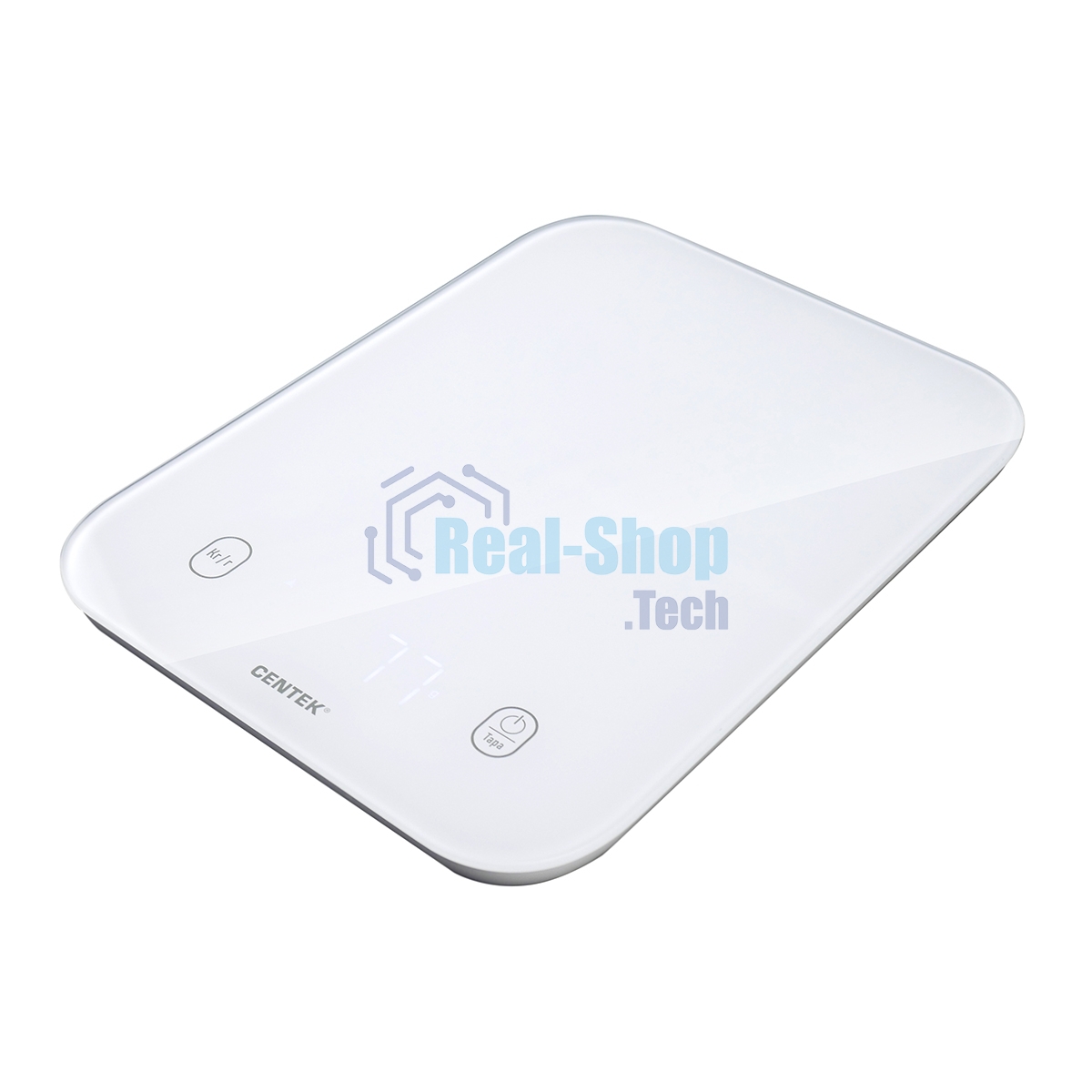 Весы кухонные Centek CT-2480 LED белый, сенсор, 150х15х205мм, max 5кг, шаг 1г, Авто Ноль/Выкл