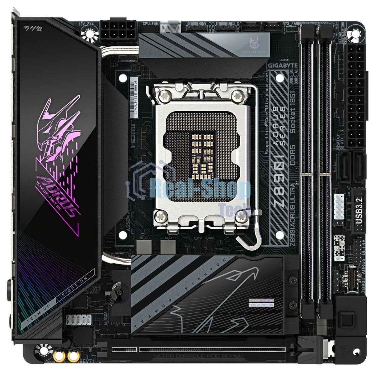 Материнская плата Gigabyte Z890I AORUS ULTRA, LGA 1851, Intel Z890, 2xDDR5, 2xSATA, 2xM.2, 1xPCIe 5.0 x16, 1xDP, 1xHDMI, 1xUSB-C, 1x Thunderbolt 4, 1x 2.5Gb LAN, 2xUSB-A 3.2 Gen 1, 3xUSB-A 3.2 Gen 2, 2x3.5 мм, TOSLINK, 7.1, 1xUSB4, Mini-ITX
