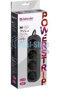 Удлинитель Defender M450 черный, 5 м, EURO, 4 розетки, 2200 Вт