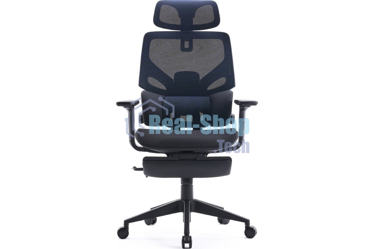 Кресло офисное Cactus CS-CHR-MC01-BLBK синий, сиденье черный, сетка/ткань, с подголов. крестов. пластик, подст. для ног