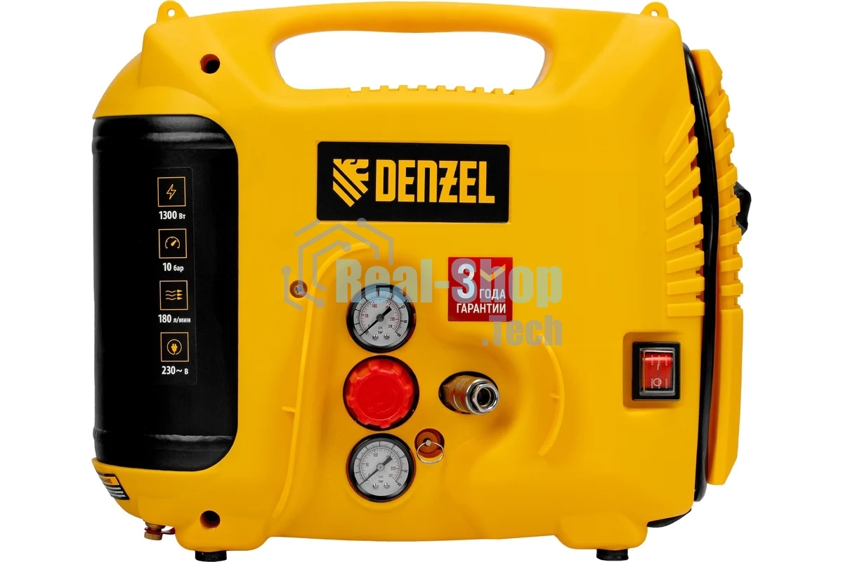Компрессор воздушный Denzel DL1300, 10 бар, 1,3 кВт, 180 л/мин, 5 л, с набором аксессуаров