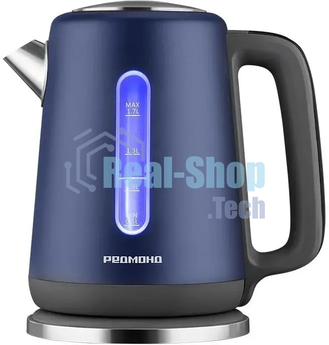 Чайник электрический Redmond KM238 1.7 л, 2200 Вт, синий, нержавеющая сталь/стекло/пластик